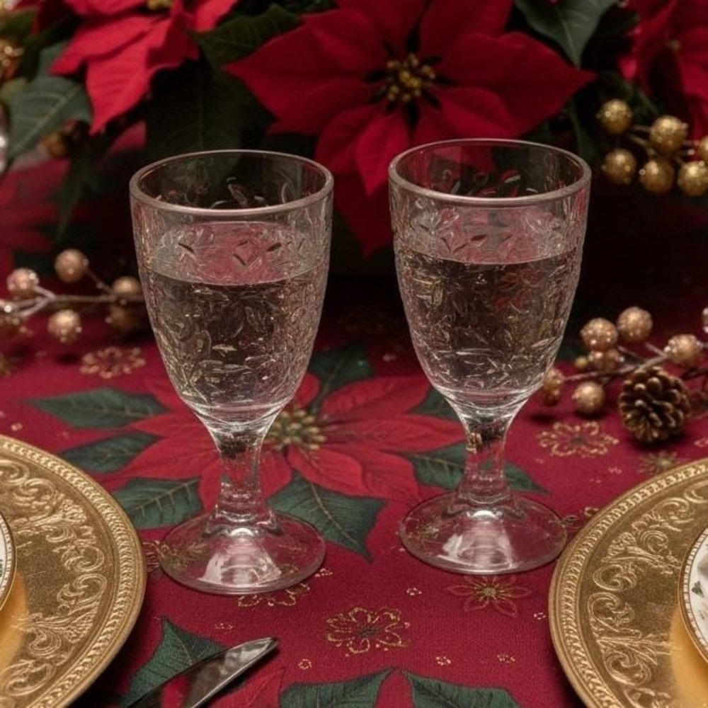 Princess House Fantasia Footed Wine Goblets, Set of 2, Vintage Etched Stemware
